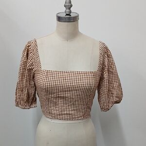 NWY Rhythm Barmaid Brown and White Checkered Crop Top Size L